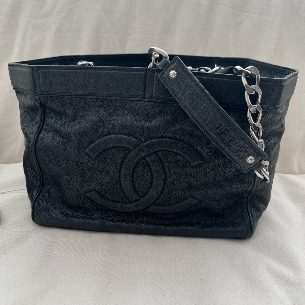 Chanel Black and Silver Tote with Chain Strap